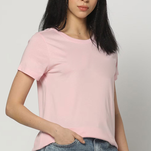 เสื้อยืดผู้หญิงคอวี แขนสั้น ผ้าฝ้ายผสมสแปนเด็กซ์ 100% ทรงหลวม ระบายอากาศ แห้งเร็ว คุณภาพสูง ขายส่ง - Product Image 5