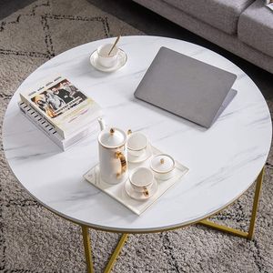 "Mecor Modern <b>Round</b> <b>Side</b> <b>Table</b> with Faux Marble Top and <b>Gold</b> Metal Legs for Living Room" - Product Image 3
