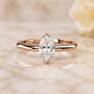 Lab Grown 1.02CT Marquise Cut Diamond Signet Bezel Set <b>Ring</b> 14K Solid Yellow Gold Fine Engagement <b>Proposal</b> Gift For Lovers Charm - Product Image 1