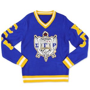 Pull en tricot Sigma Gamma Rho SGRho, bleu et or, style universitaire 1922, vêtements grecs pour femmes - Product Image 1