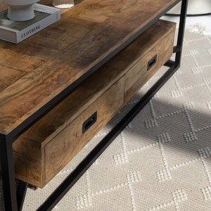 Mesa de Centro de Madera de Mango Vandana Zenova Vertex con 2 Cajones para Decoración Moderna de Sala de Estar - Product Image 2