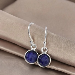 Sapphire Drop <b>Earrings</b> - Silver-Plated, Round Natural Stone, September Birthstone Jewelry for Women with Ear Wire - Product Image 4