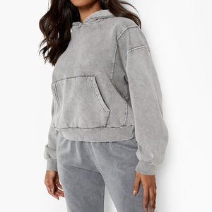 Sudadera con capucha de punto sólido de manga larga con hombros caídos y lavado ácido para mujer, servicio OEM, estilo streetwear - Product Image 4