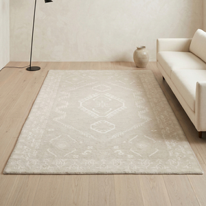 Custom Wool Eco-Friendly Non-Slip Hand Tufted Thick Pile Modern <b>Ivory</b> Beige Tonal Geometric Medallion Area <b>Rug</b> for Hotel Villa - Product Image 4