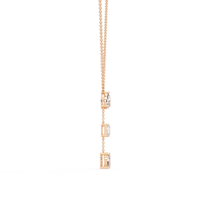 14K Rose Gold Diamond Jewellery Lariat <b>Necklace</b> Featuring Pear Emerald Oval Cut Lab Grown Diamond Dainty Chain Drop Jewellry - Product Image 2