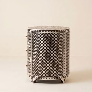 Table de chevet moderne géométrique en os noir incrusté, faite à la main, avec 3 tiroirs, table de nuit de luxe pour appartement, meubles de salon - Product Image 4