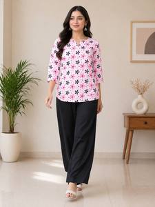 Ensemble coordonné pour femme – Tenue en rayonne à imprimé numérique avec pantalon palazzo - Product Image 2