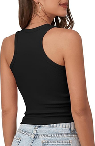 Women's Hip Hop Solid Scoop Neck Sleeveless Racerback Ribbed Knit Slim Fitted Tank <b>Top</b> - Product Image 3