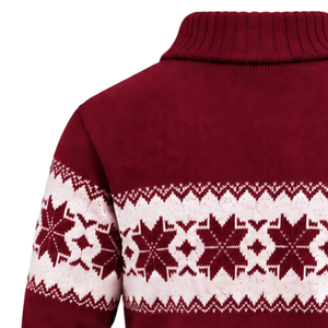Suéter de Punto para Hombre, Color Borgoña, Diseño Fair Isle, Cuello Chal con Botones, Patrón de Letras Blancas, Manga Larga, Invierno, 100% Algodón - Product Image 4