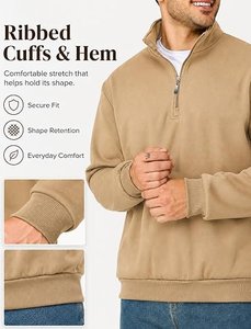 Sudadera de Hombre Beige con Media Cremallera, Manga Larga, Cuello Alto, Forro Polar, Estilo Casual - Product Image 2