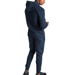Conjunto Deportivo de 2 Piezas para Hombre, Color Azul Marino, Sudadera con Capucha y Cierre Completo, Pantalones Deportivos, Color Sólido, Ropa Casual con Logotipo Frontal - Product Image 4