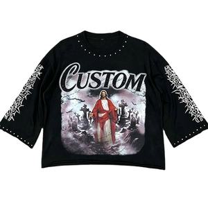 Camiseta Oversize Personalizada OEM Glory con Gráficos, de Algodón Pesado para Hombre, Estilo Urbano, Corta, Unisex, con Pedrería Lavada - Product Image 1