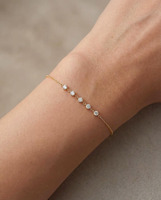 Bracelet délicat en or massif 14 carats avec cinq diamants de laboratoire, sans nickel, sans plomb, certifié IGI, tendance et minimaliste
