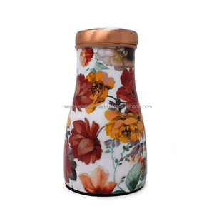 Nouvelle Arrivée Vente Chaude Ayurvédique Cuivre Bouteille D'eau Pot À Boire Floral Émaillé Imprimé Chevet Carafe Avec Tasse Intégrée - Product Image 4