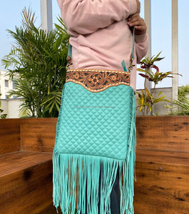 Women's Fashionable Hand Tooled Quilted Leather Fringe Crossbody Shoulder Bag Designer Diamond Lattice Genuine Leather Handbags - Product Image 3