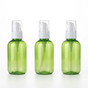 Cosmetic Bottle Round PET 80ml <b>Green</b> Plastic Treatment <b>Pump</b> Bottle for Skin Care Packaging Manufacturer Factory Vietnam - Product Image 1