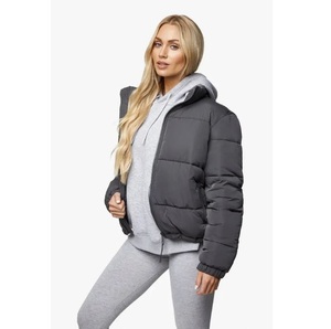 Chaqueta Acolchada con Capucha Gris para Mujer, Informal, Cortavientos, de Invierno, con Relleno de Poliéster, Cierre de Cremallera, Corte Regular - Product Image 1