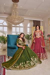 Banarasi Silk Embroidered <b>Lehenga</b> Choli Semi Stitched <b>Wedding</b> Outfit Burgundy Bridal Dress for Bridesmaid and <b>Guest</b> - Product Image 6