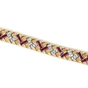 Women's 10K Gold Plated <b>Ruby</b> and Diamond Vintage Art Deco Geometric Chain <b>Bracelet</b> Classic Wedding Jewelry - Product Image 3