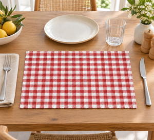 Mantel individual moderno gris y blanco a cuadros, rectangular, acanalado, 100% algodón, lavable, para mesa de comedor, uso doméstico y comercial - Product Image 2