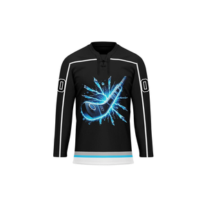 Maillots de hockey sur glace vierges en gros en stock, maillot de hockey noir à col en V, faible MOQ, livraison rapide - Product Image 6