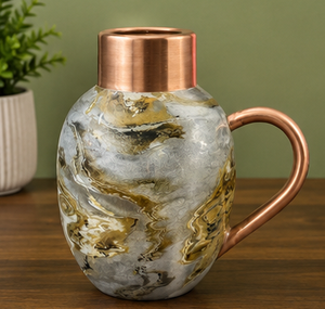 Modern <b>Marble</b> Pattern Copper Handle Jug Other Drinkware Premium High Capacity Ayurvedic Wellness <b>Bedside</b> Carafe with Integrated - Product Image 2