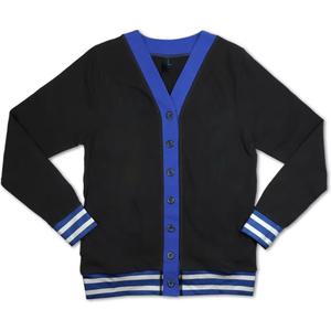 Ajoutez des logos personnalisés, cardigans noirs et bleus à col en V, pulls en molleton à manches longues avec boutons sur le devant, à porter toute l'année. - Product Image 1