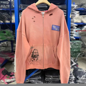 Sudadera con Capucha para Hombre, Color Rosa, Corte Regular, Cierre de Cremallera, Parche en la Manga con Estampado Gráfico, Informal, 100% Algodón, Ecológica, para Invierno - Product Image 5