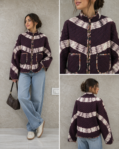 Vintage Polka Dot <b>Quilted</b> Coat Stand Collar Full Sleeve All Seasons Warm Casual Women's Short Outerwear Patch Pockets <b>Single</b> - Product Image 4