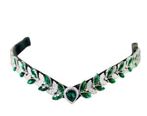 Diadema de Cuero Premium para Caballo con Pedrería Verde, Decorativa, para Brida Inglesa, FAB International BB-03, Cómoda y Duradera - Product Image 1