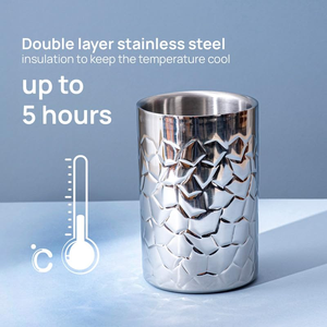Seau à glace isotherme en acier inoxydable à double paroi, design classique, pour bar et usage domestique, finition argentée gaufrée - Product Image 3