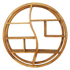 Handcrafted Wooden Stainless Steel Circular <b>Wall</b> <b>Shelf</b> Natural Honey Brown-Modern Living Room <b>Wall</b> Decor - Product Image 1