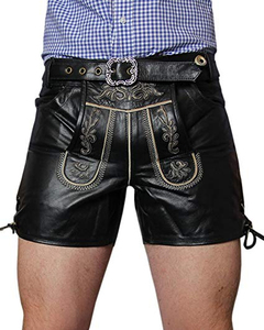 Shorts en cuir bavarois pour homme, taille haute, motif floral brodé, style vintage, fermeture boutonnée, longueur Bermuda - Product Image 3