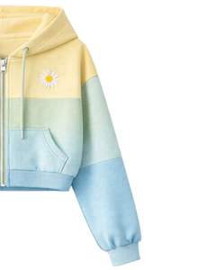 Ensemble décontracté deux pièces pour femme, comprenant un sweat à capuche court zippé et un short cargo, color block jaune, menthe et bleu, en polyester et coton, vente en gros - Product Image 2