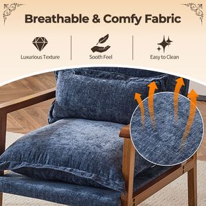 Poltrona Chic a Forma di Nuvola con Struttura in Legno Massello e Cuscino Lombare in Tessuto Chenille per il Relax - Product Image 4