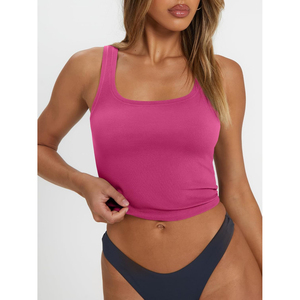 High Quality <b>Women</b> Square Neck Ribbed <b>Tank</b> <b>Top</b> Solid Cropped Sleeveless Camisole Casual <b>Knit</b> Crop <b>Tops</b> Eco Friendly OEM ODM - Product Image 5