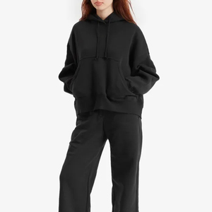 Custom Made Fashion <b>Women</b> Loose Fit Black Fleece Breathable <b>Hoodie</b> with Drawstrings and Ribbed Hem Winter Workout Hoodies - Product Image 3