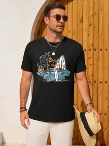 เสื้อยืดแขนสั้นพิมพ์ลายต้นปาล์มสำหรับผู้ชาย เสื้อผ้าลำลองชายหาด ผู้ผลิต OEM - Product Image 5