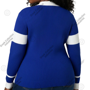 Cárdigan de Mujer Personalizado para Hermandad Zeta ZPB, Azul Rey y Rayas Blancas, Tejido de Cable, con Bordado de Letras Griegas - Product Image 4