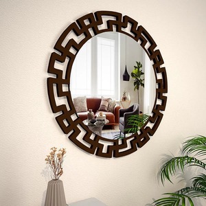 New Design Round wooden wall mirror carved frame decorative mirror modern wall decor living room bedroom hotel mirror Entryway - Product Image 3
