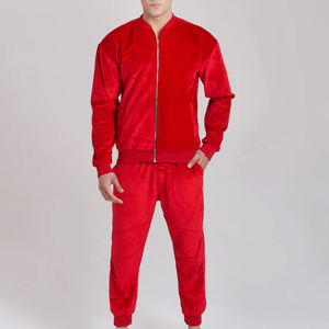 <b>Men</b> Red Color Velvet Tracksuit Full Zipper Jacket & Trouser Plus Size <b>Mens</b> Set Winter Wear Regular Fit Track Suits Breathable - Product Image 1