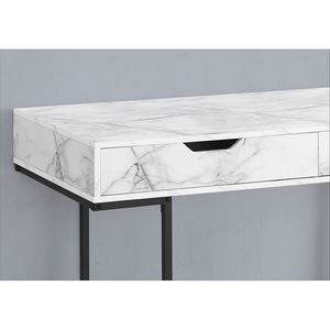 Scrivania Moderna Contemporanea 48'' con Cassetti Porta Laptop Effetto Marmo Bianco per Ufficio e Casa, Struttura in Metallo Nero - Product Image 3