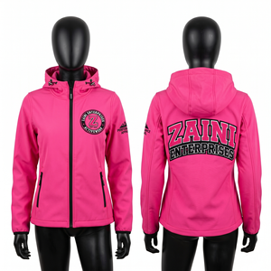 Chaqueta Softshell para Mujer, 320 GSM, 94% Poliéster, 6% Elastano, Color Rosa, con Capucha y Paneles Laterales, Logotipo Personalizado por Transferencia Térmica, OEM, ODM - Product Image 1