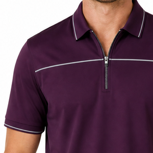 Camisa Polo Clásica Personalizada en Morado con Ribete Gris Claro, Camisa de Cierre de Cremallera para Hombre, Jersey Deportivo de Golf de Secado Rápido - Product Image 3