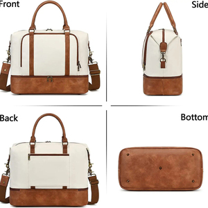 Sac de sport vintage en cuir véritable, grande capacité, léger, sac de voyage week-end avec compartiment à chaussures et fermeture éclair, sac à main - Product Image 3