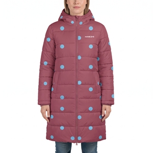 Women's <b>Belted</b> Dot Pattern Puffer Jacket Hooded Long Quilted Winter <b>Coat</b> Sublimation Printed Hot Padded Outdoor Fashion Wear New - Product Image 5