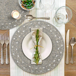Luxury Kitchen Decor <b>Beaded</b> <b>Placemat</b> Round Pattern Plastic and Cloth Tablemat for Dining Table Restaurant and Hotel Design - Product Image 2