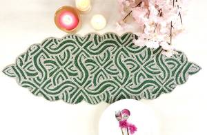 Handmade <b>Green</b> Beaded Table <b>Runner</b> Irregular Shape Bohemian Design Fabric Mat for Dining Table Decor - Product Image 2