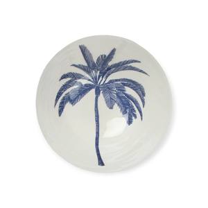 Cuenco Decorativo Esmaltado con Diseño de Palmera en Azul y Blanco para un Tema de Comedor Costero y un Aspecto de Mesa Relajado - Product Image 1