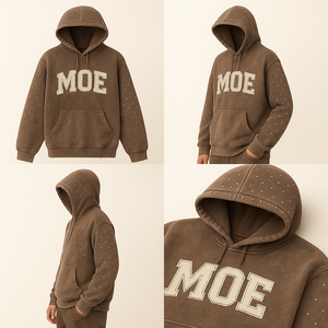 Sudadera con capucha de forro polar grueso para hombre, con pedrería, oversize, lisa, con logo personalizado, estilo urbano, venta al por mayor de fábrica OEM, EE. UU. - Product Image 4